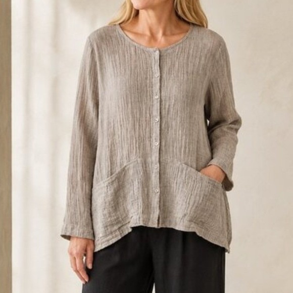J. Jill Tops - J. Jill Pure Jill Women Linen Lagenlook Button-Down Crinkle Shirt Cardigan Sz L